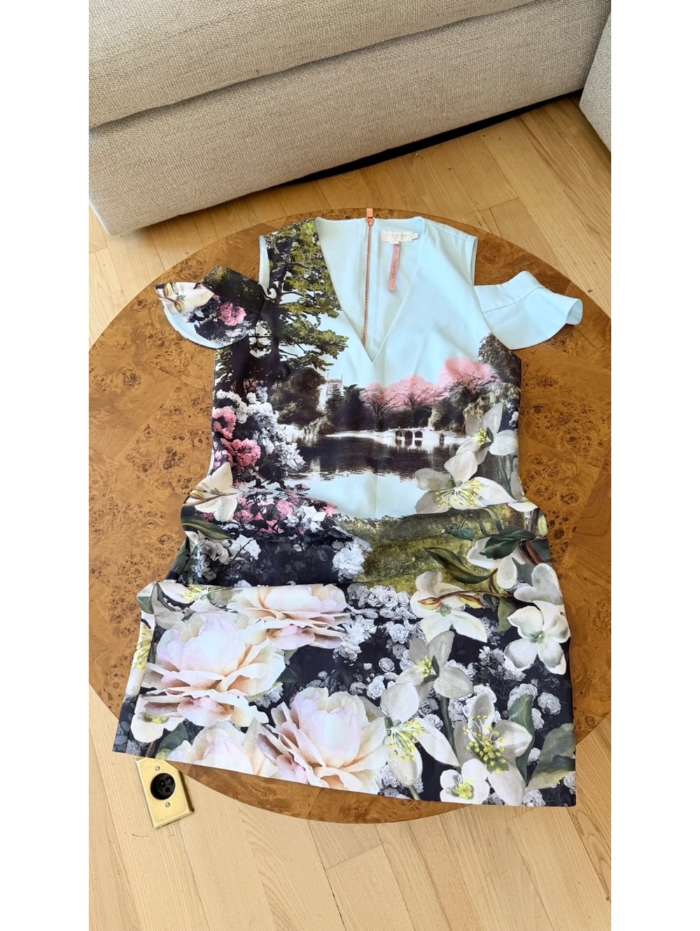 Ted Baker London Floral Print Dress with Ruffle Sleeves
